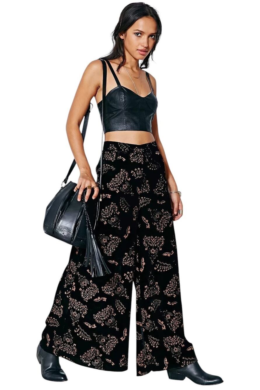 Velvet Burnout Sheer Wide Leg Pants Extra Wide Cuff Festival Whimsygoth Statemen